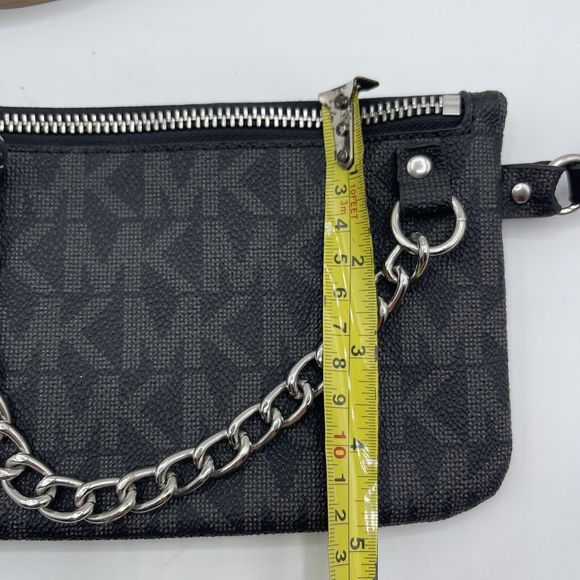 Michael Kors MK Signature Logo Belt Bag Pouch Fanny Pack Black‎ Faux Leather - Picture 4 of 12